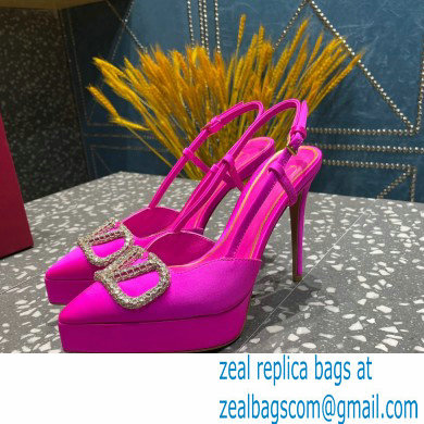 Valentino Heel 10.3cm Platform 2cm VLogo Signature Slingback Pumps Satin Fuchsia 2023