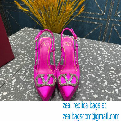 Valentino Heel 10.3cm Platform 2cm VLogo Signature Slingback Pumps Satin Fuchsia 2023