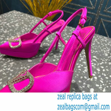 Valentino Heel 10.3cm Platform 2cm VLogo Signature Slingback Pumps Satin Fuchsia 2023