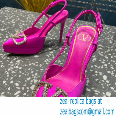 Valentino Heel 10.3cm Platform 2cm VLogo Signature Slingback Pumps Satin Fuchsia 2023