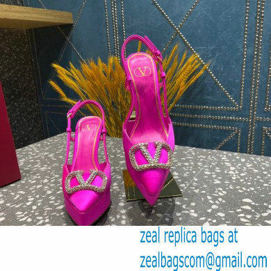 Valentino Heel 10.3cm Platform 2cm VLogo Signature Slingback Pumps Satin Fuchsia 2023