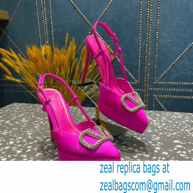 Valentino Heel 10.3cm Platform 2cm VLogo Signature Slingback Pumps Satin Fuchsia 2023