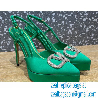 Valentino Heel 10.3cm Platform 2cm VLogo Signature Slingback Pumps Satin Green 2023