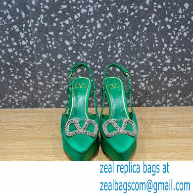 Valentino Heel 10.3cm Platform 2cm VLogo Signature Slingback Pumps Satin Green 2023