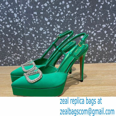 Valentino Heel 10.3cm Platform 2cm VLogo Signature Slingback Pumps Satin Green 2023