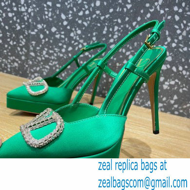 Valentino Heel 10.3cm Platform 2cm VLogo Signature Slingback Pumps Satin Green 2023