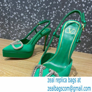 Valentino Heel 10.3cm Platform 2cm VLogo Signature Slingback Pumps Satin Green 2023