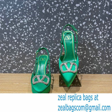 Valentino Heel 10.3cm Platform 2cm VLogo Signature Slingback Pumps Satin Green 2023