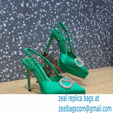 Valentino Heel 10.3cm Platform 2cm VLogo Signature Slingback Pumps Satin Green 2023