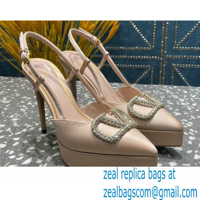 Valentino Heel 10.3cm Platform 2cm VLogo Signature Slingback Pumps Satin Nude 2023