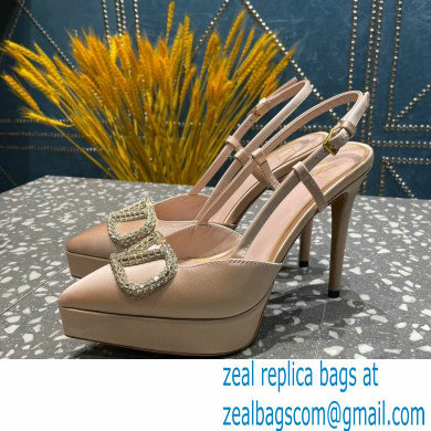 Valentino Heel 10.3cm Platform 2cm VLogo Signature Slingback Pumps Satin Nude 2023