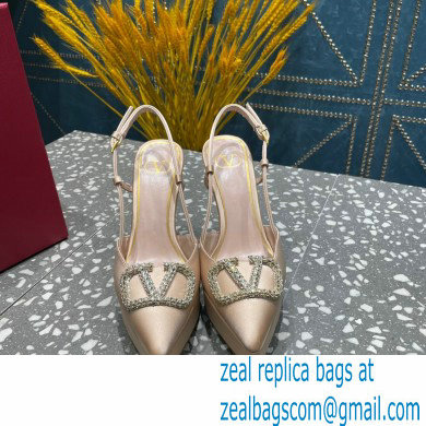 Valentino Heel 10.3cm Platform 2cm VLogo Signature Slingback Pumps Satin Nude 2023