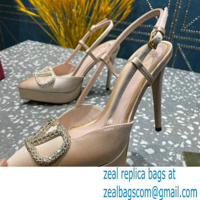 Valentino Heel 10.3cm Platform 2cm VLogo Signature Slingback Pumps Satin Nude 2023