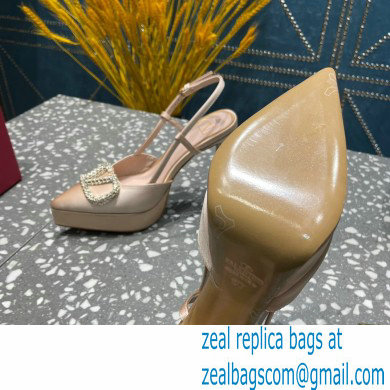 Valentino Heel 10.3cm Platform 2cm VLogo Signature Slingback Pumps Satin Nude 2023