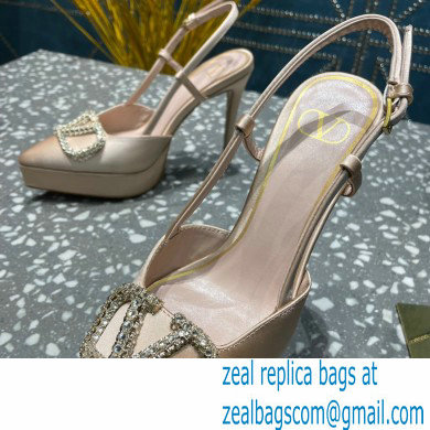 Valentino Heel 10.3cm Platform 2cm VLogo Signature Slingback Pumps Satin Nude 2023