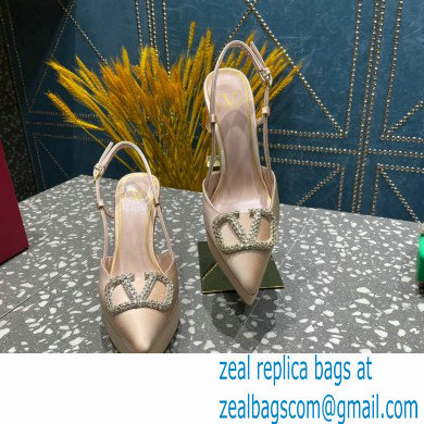 Valentino Heel 10.3cm Platform 2cm VLogo Signature Slingback Pumps Satin Nude 2023