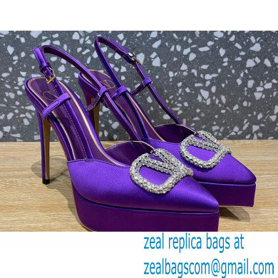 Valentino Heel 10.3cm Platform 2cm VLogo Signature Slingback Pumps Satin Purple 2023