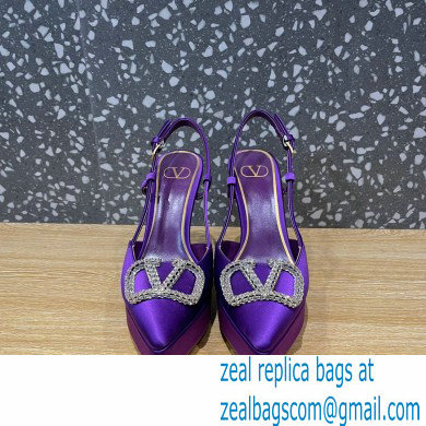 Valentino Heel 10.3cm Platform 2cm VLogo Signature Slingback Pumps Satin Purple 2023