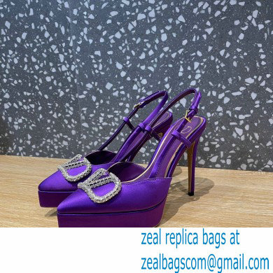 Valentino Heel 10.3cm Platform 2cm VLogo Signature Slingback Pumps Satin Purple 2023 - Click Image to Close