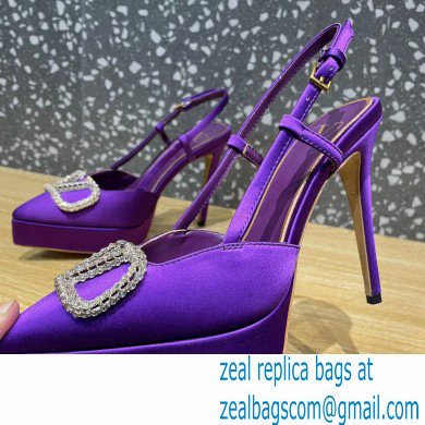 Valentino Heel 10.3cm Platform 2cm VLogo Signature Slingback Pumps Satin Purple 2023 - Click Image to Close