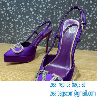 Valentino Heel 10.3cm Platform 2cm VLogo Signature Slingback Pumps Satin Purple 2023 - Click Image to Close