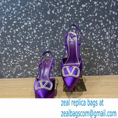 Valentino Heel 10.3cm Platform 2cm VLogo Signature Slingback Pumps Satin Purple 2023 - Click Image to Close