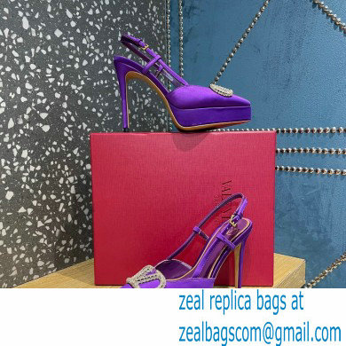 Valentino Heel 10.3cm Platform 2cm VLogo Signature Slingback Pumps Satin Purple 2023 - Click Image to Close