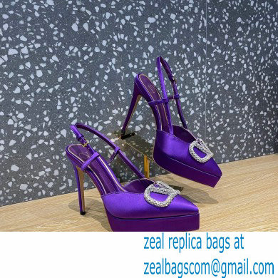 Valentino Heel 10.3cm Platform 2cm VLogo Signature Slingback Pumps Satin Purple 2023