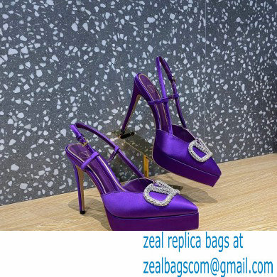 Valentino Heel 10.3cm Platform 2cm VLogo Signature Slingback Pumps Satin Purple 2023 - Click Image to Close