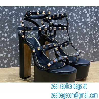 Valentino Heel 15cm Platform 6cm ROCKSTUD Sandals Leather Black 2023