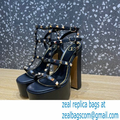 Valentino Heel 15cm Platform 6cm ROCKSTUD Sandals Leather Black 2023