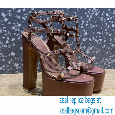 Valentino Heel 15cm Platform 6cm ROCKSTUD Sandals Leather Brown 2023