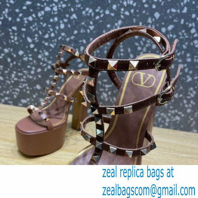 Valentino Heel 15cm Platform 6cm ROCKSTUD Sandals Leather Brown 2023