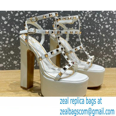 Valentino Heel 15cm Platform 6cm ROCKSTUD Sandals Leather White 2023 - Click Image to Close