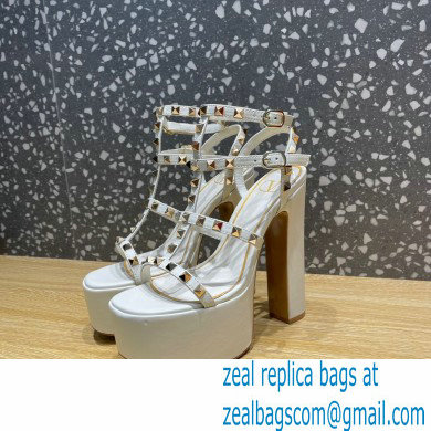 Valentino Heel 15cm Platform 6cm ROCKSTUD Sandals Leather White 2023