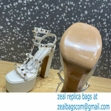 Valentino Heel 15cm Platform 6cm ROCKSTUD Sandals Leather White 2023 - Click Image to Close