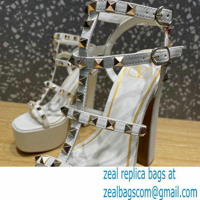 Valentino Heel 15cm Platform 6cm ROCKSTUD Sandals Leather White 2023 - Click Image to Close