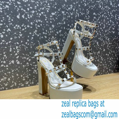 Valentino Heel 15cm Platform 6cm ROCKSTUD Sandals Leather White 2023 - Click Image to Close