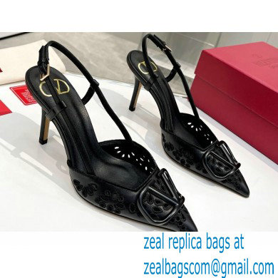 Valentino Heel 8.5cm VLogo Signature Slingback Pumps Hole Black 2023