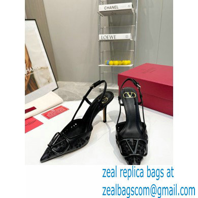 Valentino Heel 8.5cm VLogo Signature Slingback Pumps Hole Black 2023