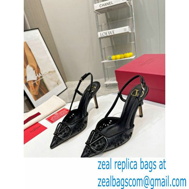 Valentino Heel 8.5cm VLogo Signature Slingback Pumps Hole Black 2023