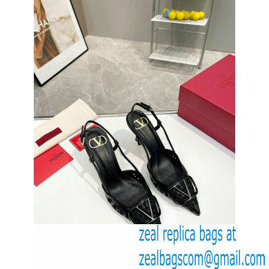 Valentino Heel 8.5cm VLogo Signature Slingback Pumps Hole Black 2023