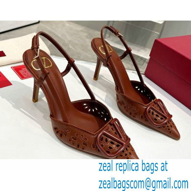 Valentino Heel 8.5cm VLogo Signature Slingback Pumps Hole Brown 2023