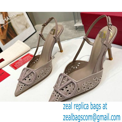 Valentino Heel 8.5cm VLogo Signature Slingback Pumps Hole Gray 2023