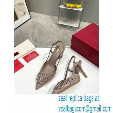 Valentino Heel 8.5cm VLogo Signature Slingback Pumps Hole Gray 2023