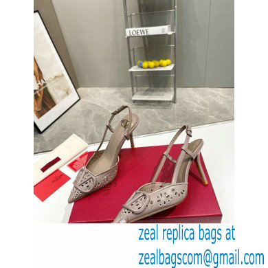 Valentino Heel 8.5cm VLogo Signature Slingback Pumps Hole Gray 2023