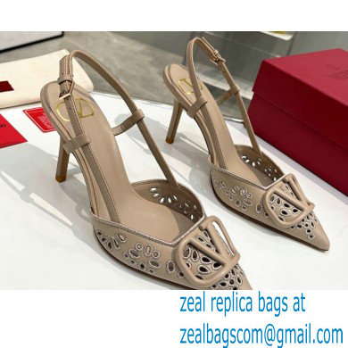 Valentino Heel 8.5cm VLogo Signature Slingback Pumps Hole Nude 2023