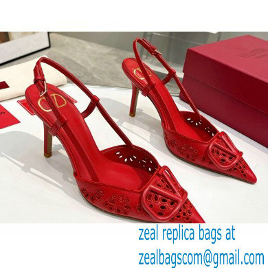 Valentino Heel 8.5cm VLogo Signature Slingback Pumps Hole Red 2023