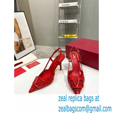 Valentino Heel 8.5cm VLogo Signature Slingback Pumps Hole Red 2023