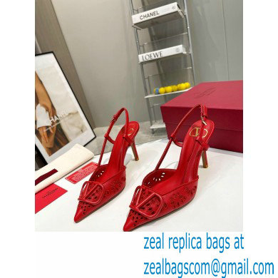 Valentino Heel 8.5cm VLogo Signature Slingback Pumps Hole Red 2023